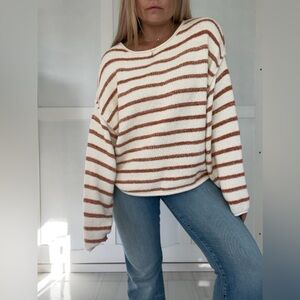 Striped Cream and Dark Orange Women's Sweater